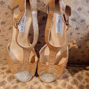 JIMMY CHOO GLOD PLALETTE WEDGE SANDALS SIZE 41 1/2